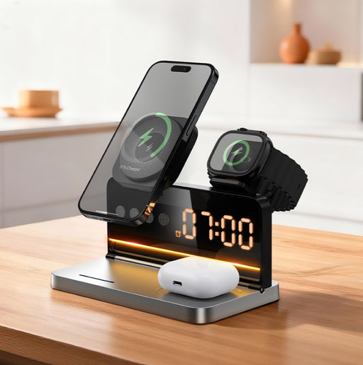 Hoco 15W 4-in-1 Magnetic Wireless Fast Charger with Alarm Clock - image 2