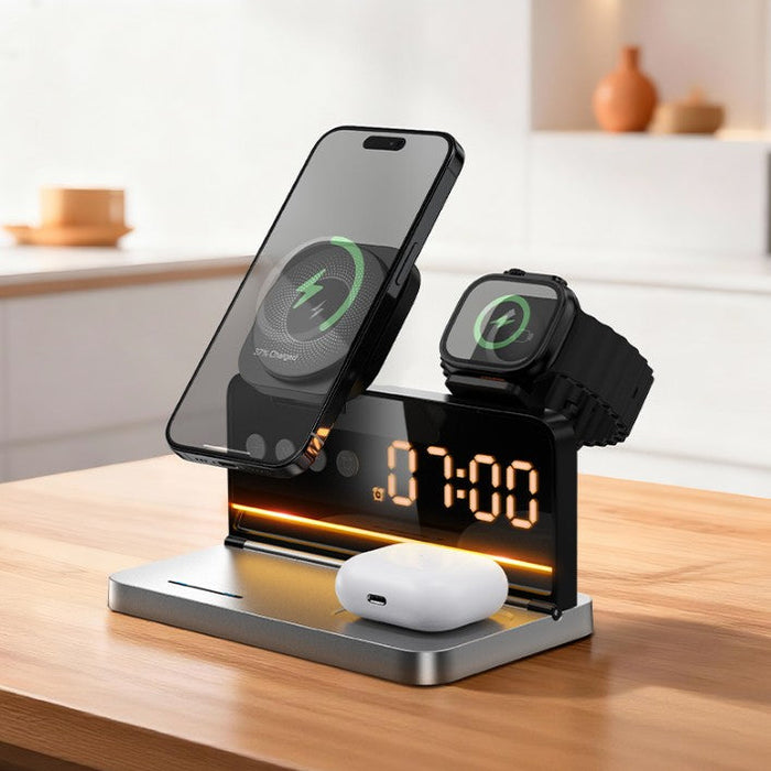 Hoco 15W 4-in-1 Magnetic Wireless Fast Charger with Alarm Clock - image 2