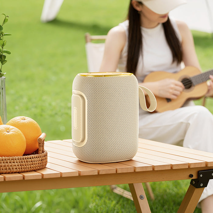 Hoco 10W LED Bluetooth Speaker w Multi-Mode Playback Beige White - image 3