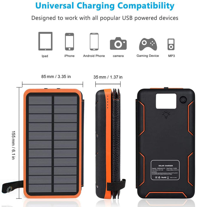 Solar Power Bank with 4 Panels 25000mAh