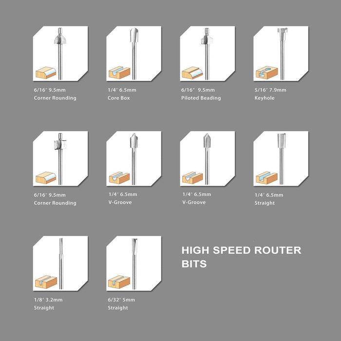 10pcs HSS Router Bits + 10pcs Rotary Bits