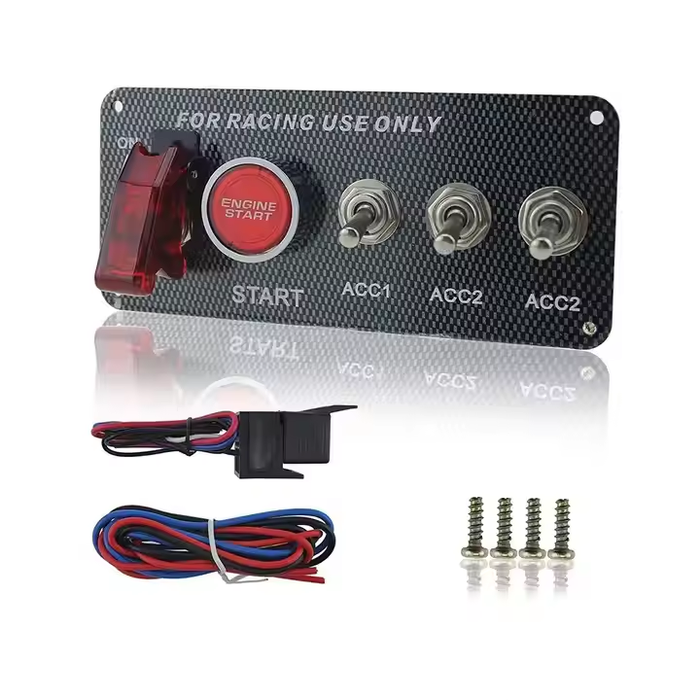 5in1 12V Car Engine Start Push Button Ignition Carbon Fiber Panel Toggle Switch