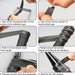 Step-by-step guide on using adhesive tape with a handle, showing hands performing each step.