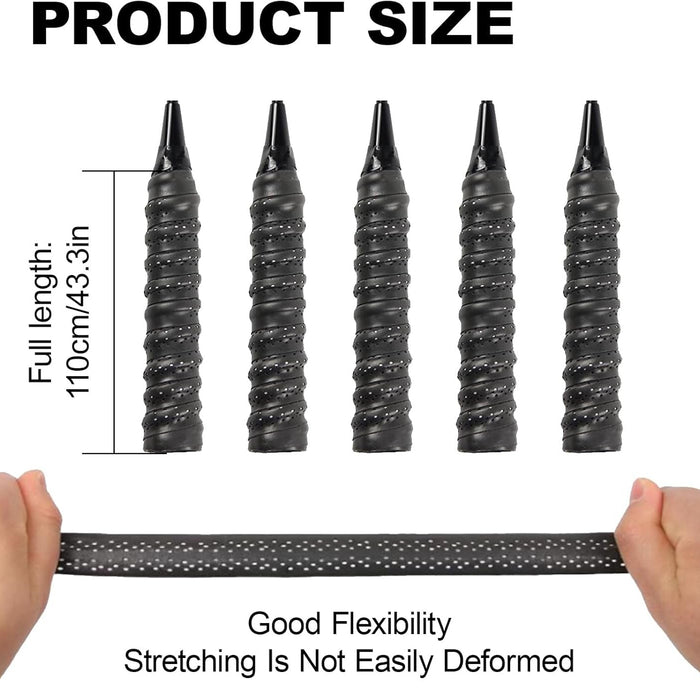 Black shoelaces with measurement and flexibility demonstration on a white background