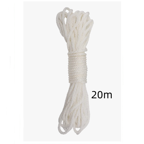White rope with a length of 20 meters on a white background