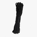 A bundle of black braided rope tied with a matching black wrap, centered on a plain white background.