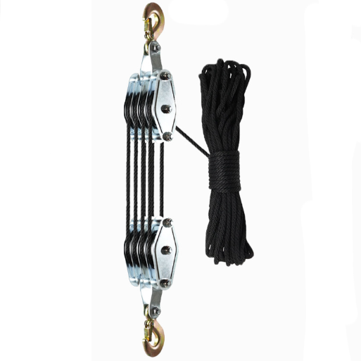 Mechanical pulley system with ropes on a white background