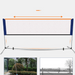 Portable badminton net system with measurement indicators on a white background