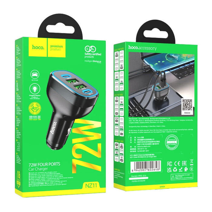4 Port 2C2A Car Phone Fast Charger For Android iPhone