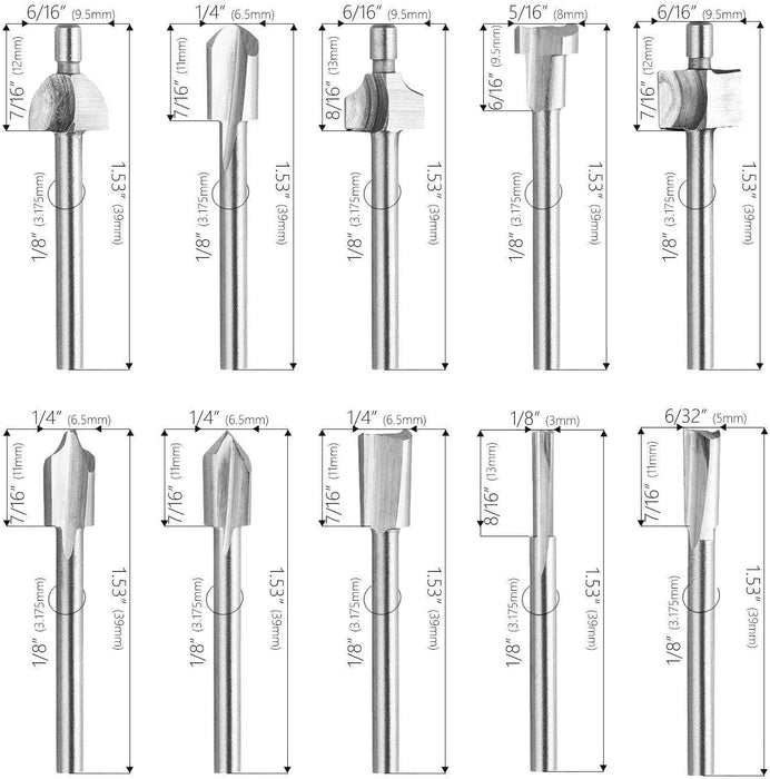 10pcs HSS Router Bits + 10pcs Rotary Bits