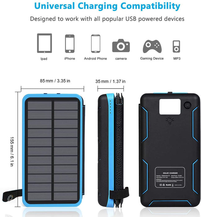 Solar Power Bank with 4 Panels 25000mAh