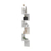 White corner shelf with decorative items on a white background