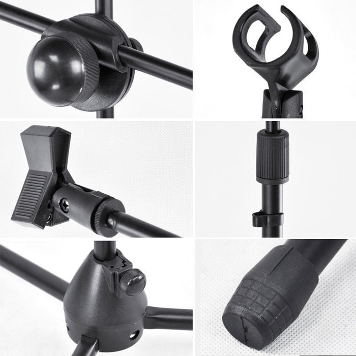 Telescopic Boom Microphone Stand Adjustable Mic Holder Tripod Two Clip 1 to 2 M