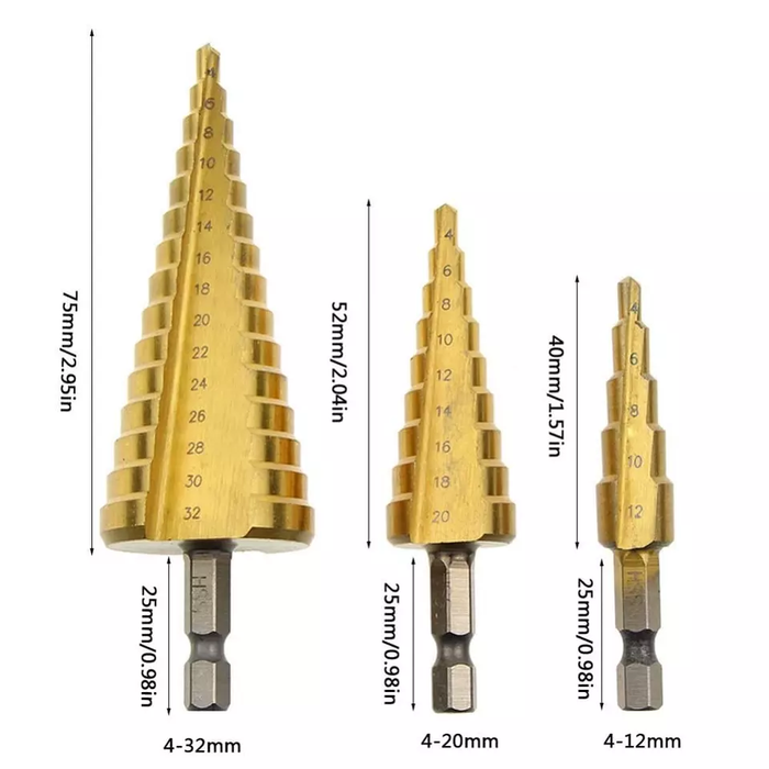 3pcs Step Drill Bit Set