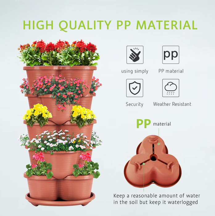 5 Tier Vertical Stackable Planter for Flowers Herbs Vegetables-Terracotta