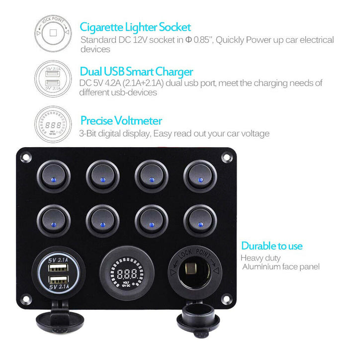 8 Gang Car Auto LED Rocker Switch Panel