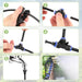 Step-by-step assembly of a garden hose nozzle with close-up shots of hands and components.