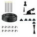Collection of black gardening tools and accessories on a white background