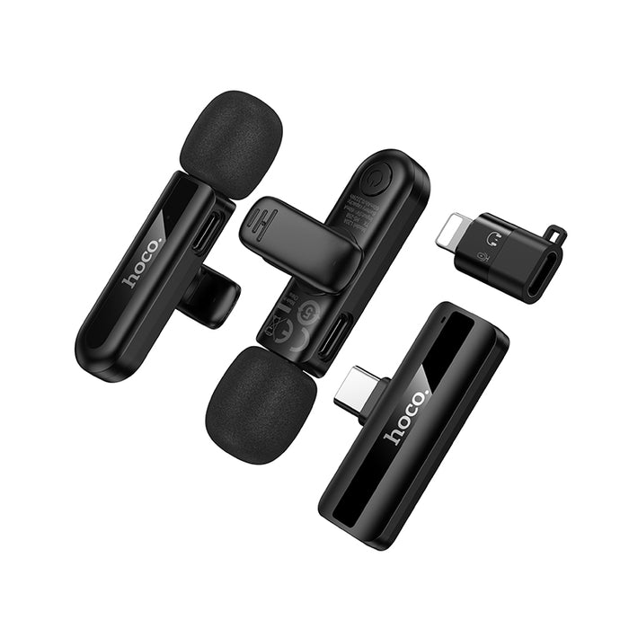 Hoco Dual Wireless Lapel Mic w USB C Connector + Lightning Adaptor, DSP Noise Cancellation - image 5
