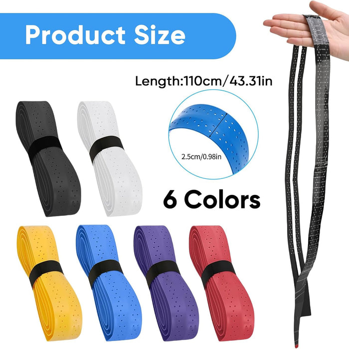 Set of handlebar tapes in various colors with product size information.