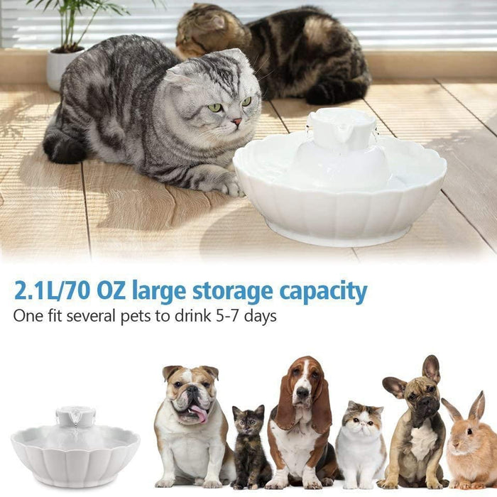 Ceramic Pet Water Fountain 2.1L for Cats & Dogs