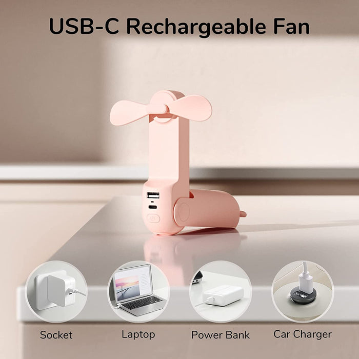 Handheld Mini Fan Portable USB Pocket Fan with Power Bank, Flashlight