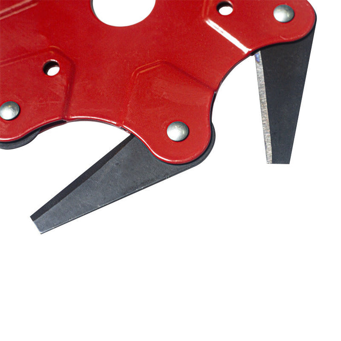 Red and black pruning shears on a white background
