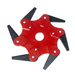 Red and black tool with multiple prongs on a white background