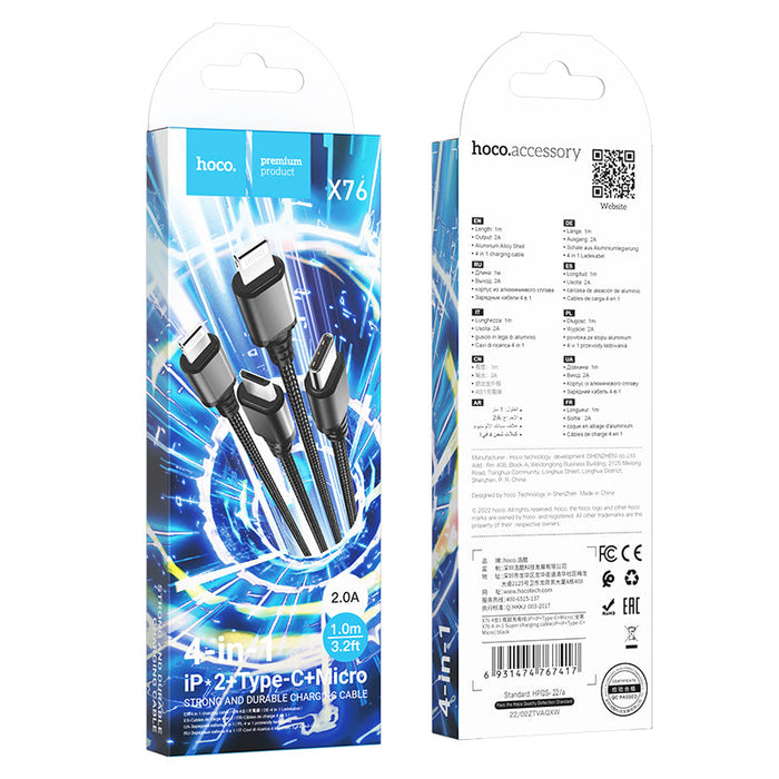 HOCO 4in1 Cable (iP+iP+Type-C+Micro) 1M
