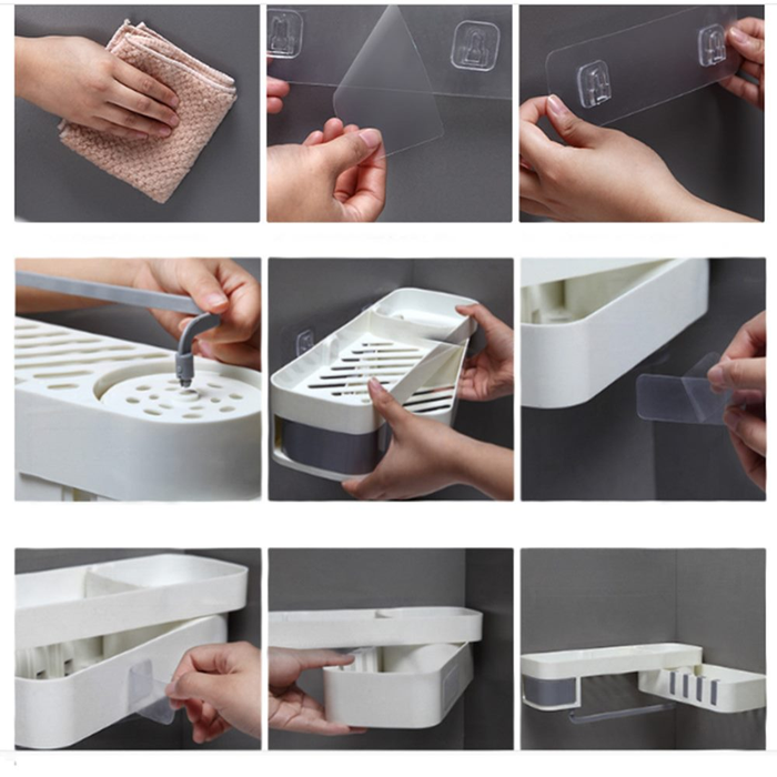 Shower Caddy Corner Bathroom Storage Shelf Holder Rack Organiser Adhesive Tripod