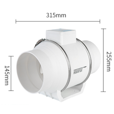 Ventilation fan with dimensions labeled on a white background