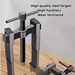 Metal tool with text highlighting high quality steel, hardness, and wear resistance on a wooden surface.