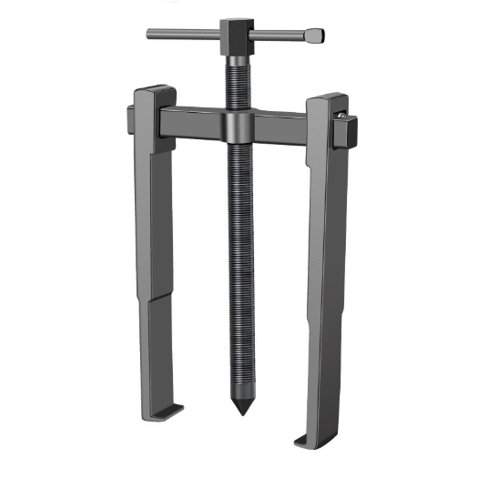 Metallic tool with a cylindrical shaft and adjustable arms on a white background