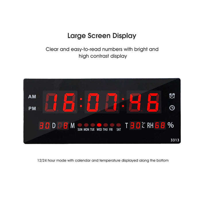 36CM Large LED Wall Desk Clock With Calendar Temperature