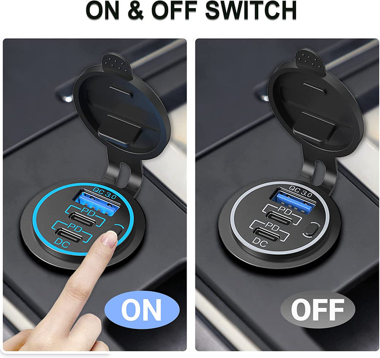 12V USB Outlet Type C Car Charger Socket Fast Charging