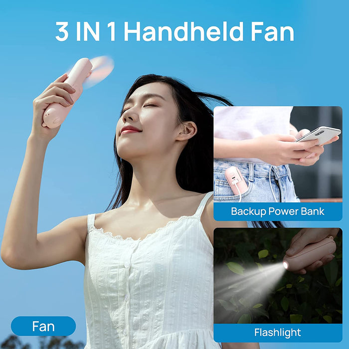 Handheld Mini Fan Portable USB Pocket Fan with Power Bank, Flashlight