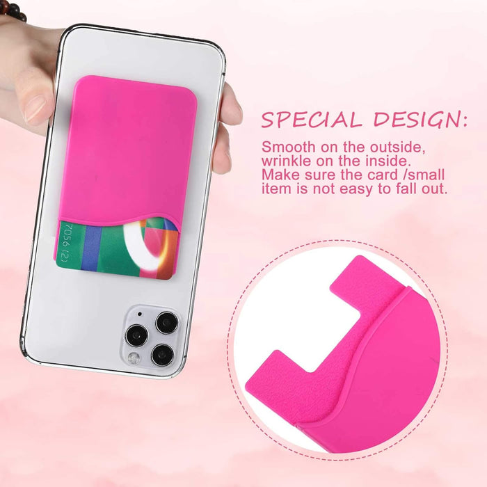 Fushia Silicone Credit Card Holder Pocket Case Wallet Pouch Sticker Cellphone Phone