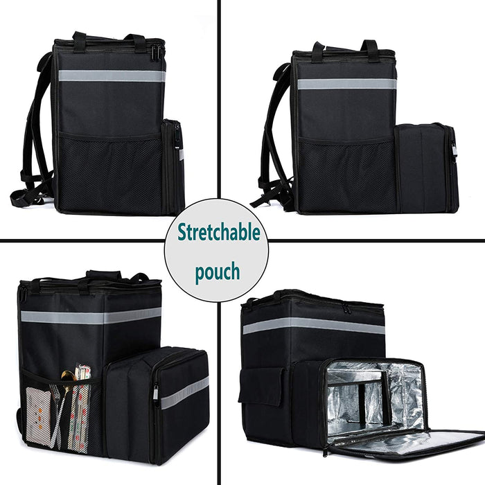 Expandable Insulated Food Delivery Backpack for Takeaway Deliveries - Black