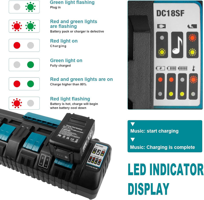 DC18SF 18V Lithium-Ion Rapid Optimum 4-Port Charger for Makita Lithium Battery