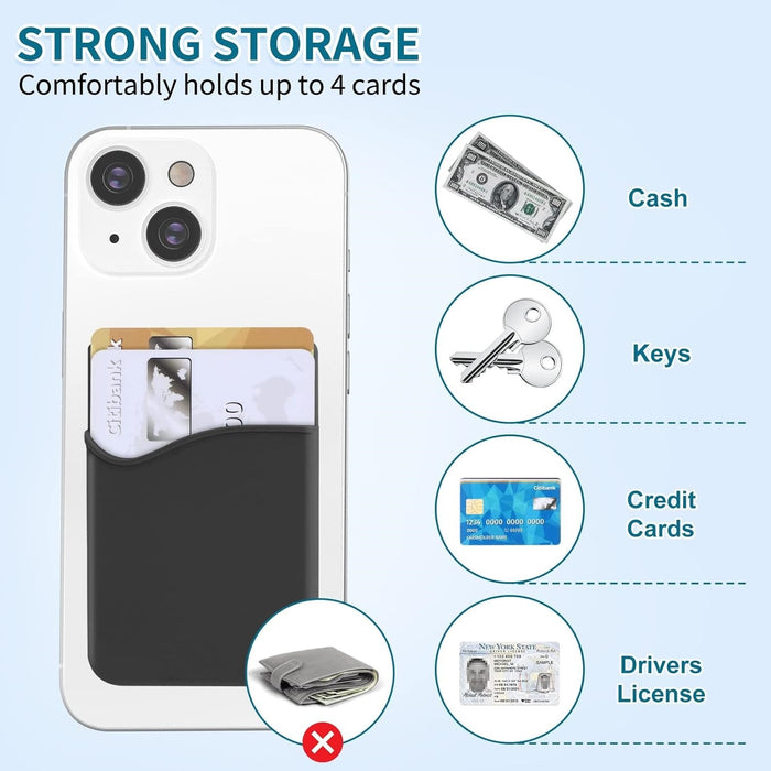 Black Silicone Credit Card Holder Pocket Case Sticker Phone