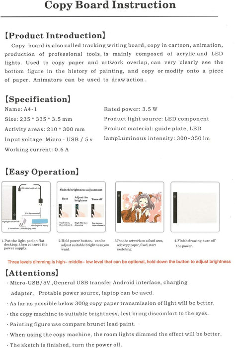 A4 LED Light Box Drawing Pad with 3 Brightness Levels