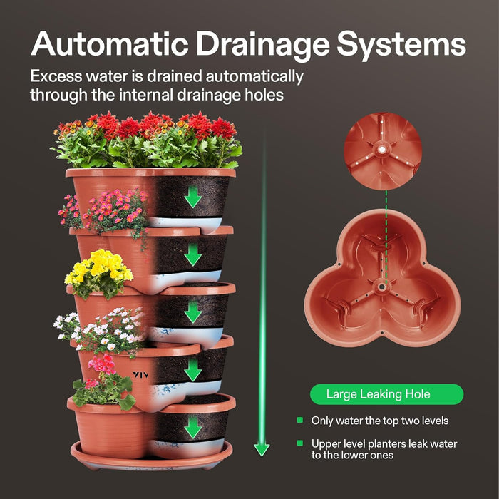 5 Tier Vertical Stackable Planter for Flowers Herbs Vegetables-Terracotta