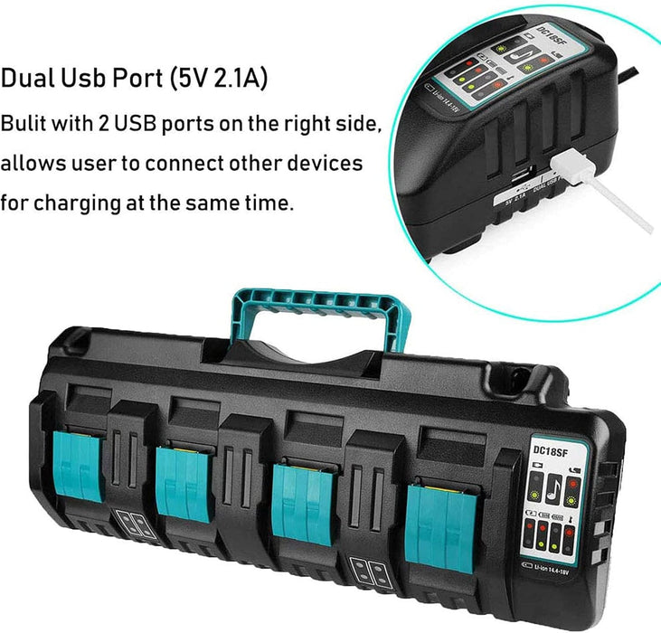 DC18SF 18V Lithium-Ion Rapid Optimum 4-Port Charger for Makita Lithium Battery