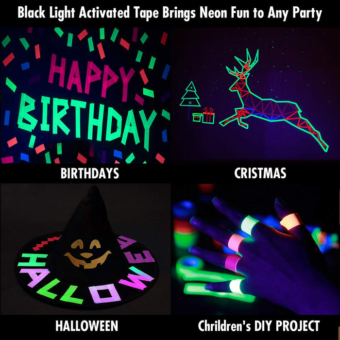 6 Colors Neon Cloth Tape Glow in Dark UV Light / Blacklight Tape