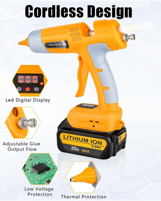 Cordless Hot Glue Gun Compatible with DeWalt 18V Battery