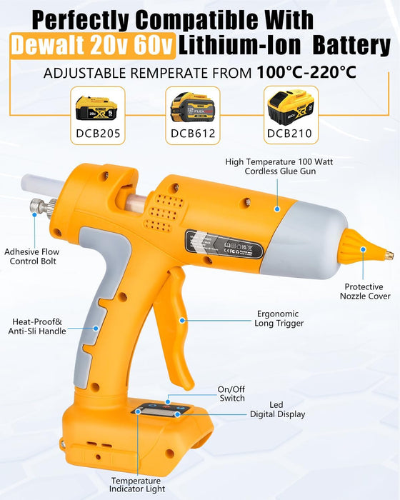Cordless Hot Glue Gun Compatible with DeWalt 18V Battery