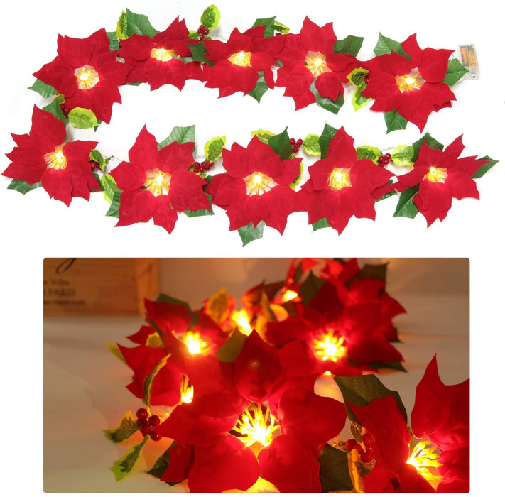 10LED Christmas Red Flower Tree Light Xmas Light String Lights