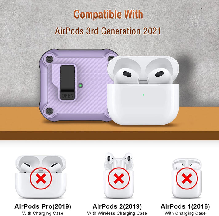 AirPods 3 Case Lock Clip, Armor Protective Hard TPU Case