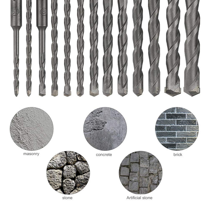 Rotary Hammer Drill Bits Set & Chisels Concrete Masonry Hole Tool 17pcs