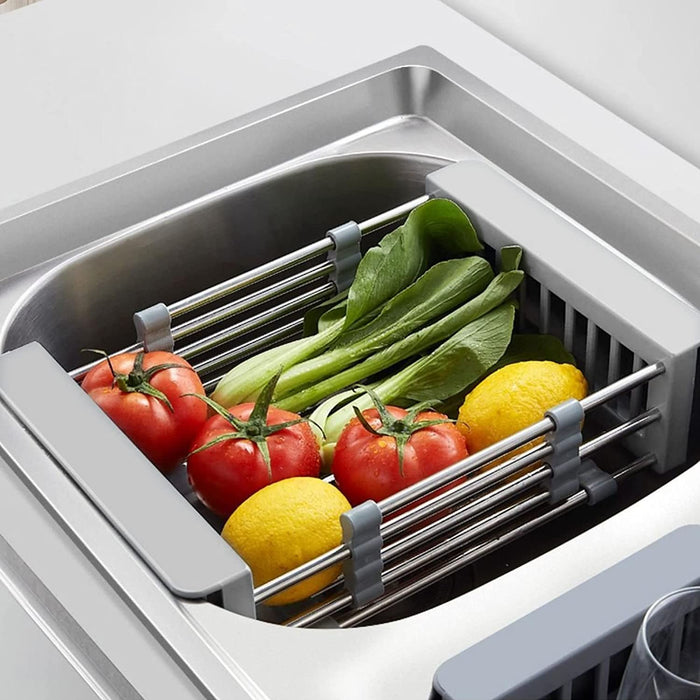 Adjustable Drainer Basket Drain Tray for Dish,Fruit